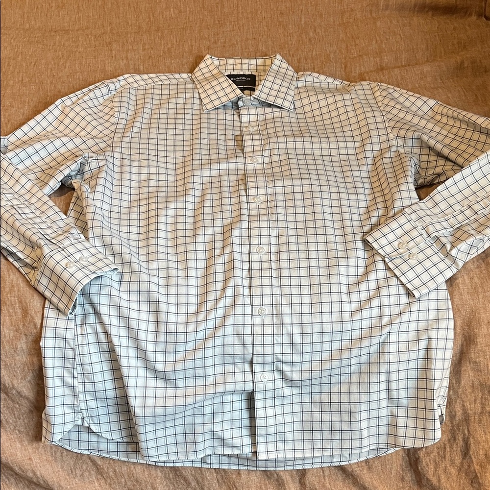 Men’s White and Blue Grid Shirt
